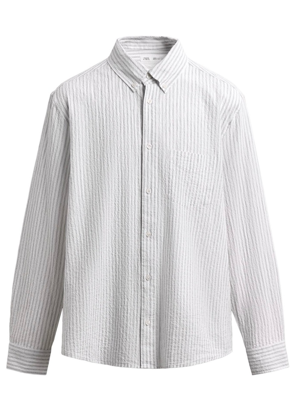 Zara Men's Striped Pocket Button-Down Shirt - Size XL